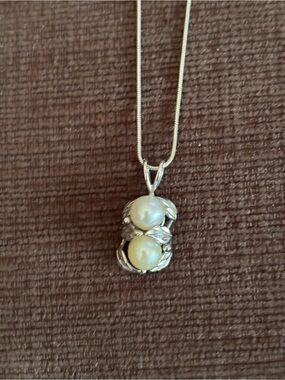 Pearl Double-Drop Pendant Necklace in White and Silver